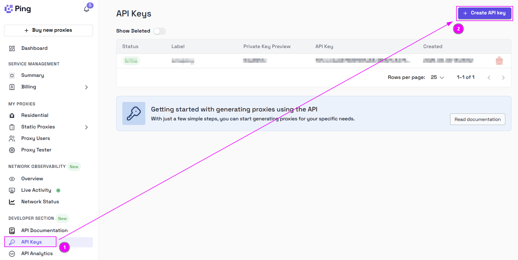 Ping Proxies Credentials Create