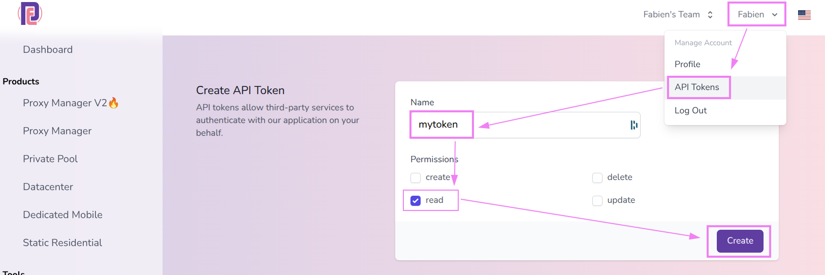 ProxyEmpire Credentials Create